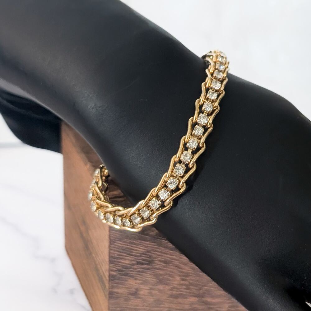 Vintage Bracelet Gold Tone & Clear Gem - One Missing